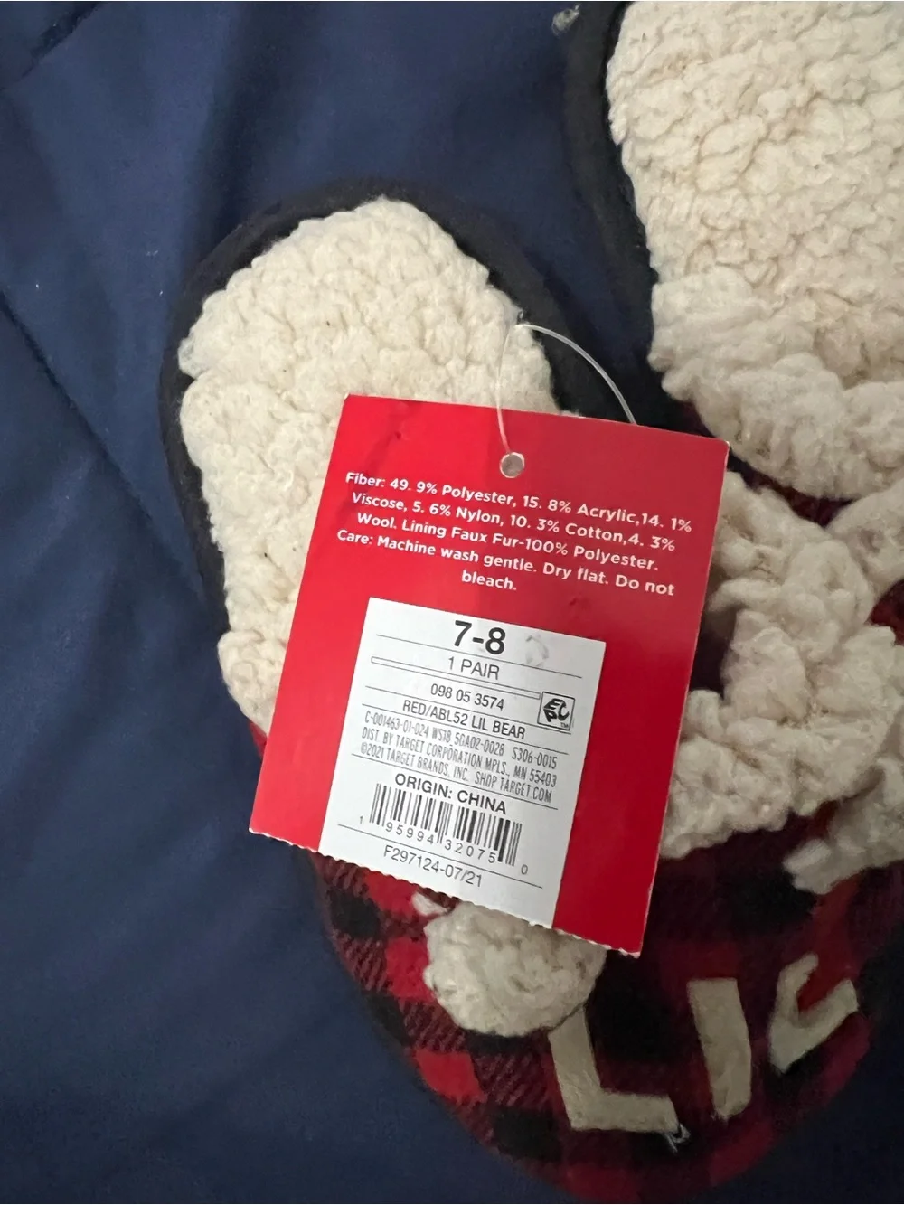 Target Red and Black Plaid 'Lil Bear' Kids Slippers 7/8